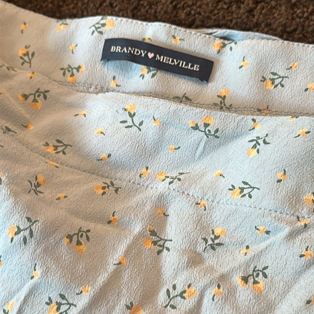 Brandy Melville Cream Blue Wrap Mini Skirt